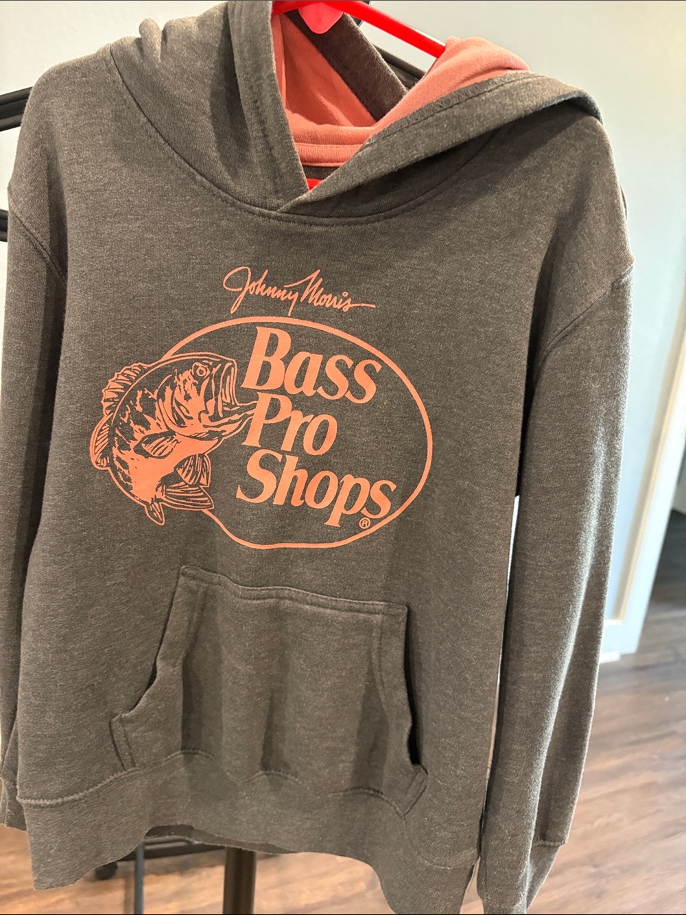 Bass Pro Shops Men's Hoodie - Charcoal with Coral Logo